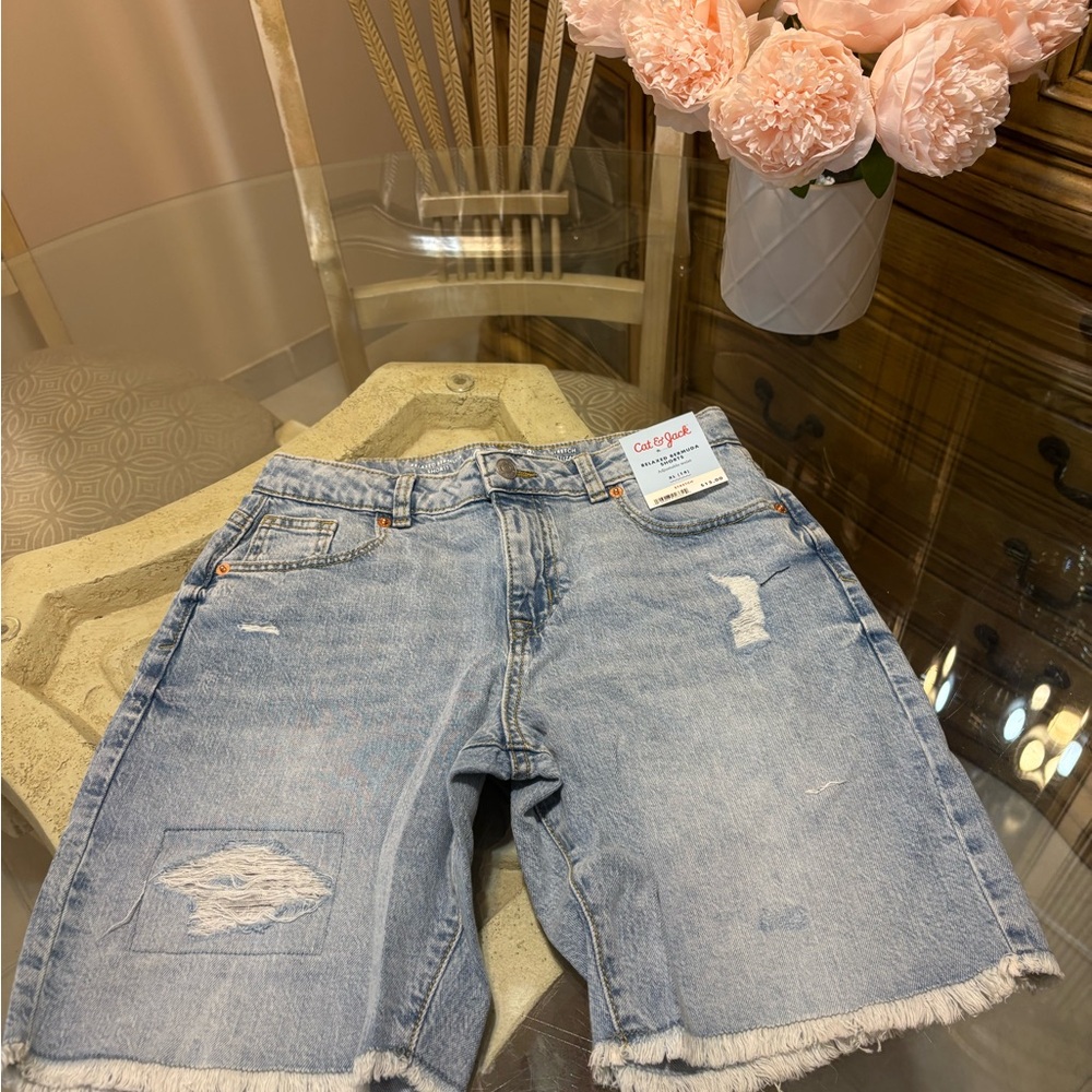 Distressed Denim Bermuda Shorts